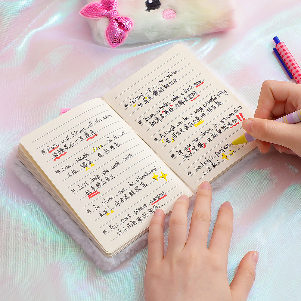 Libro pequeño de diario de gato de dibujos animados para niña, cuaderno de notas de felpa bonito, libro de contabilidad manual para estudiante, cuaderno de de cumpleaños para niña