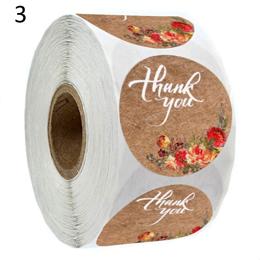 500 Labels/roll Kraft Round Flower Thank You Stickers Labels Scrapbooking Stickers for DIY Crafts Package Stationery Sticker: 3