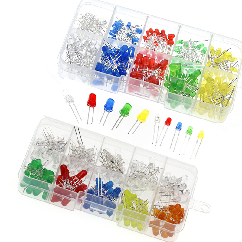 Diodos emisores de luz, componentes electrónicos de 5 colores, 3mm LED / 5mm LED de colores surtidos, caja de juego de diodos emisores de luz LED DIY