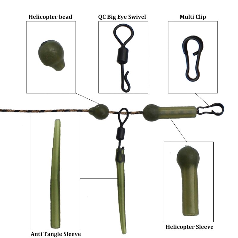 25 stk karpe fiskeri tilbehør helikopter rig kit ærme perler store øjne drejelige anti tangle ærme multi clip til karpe fiskeri