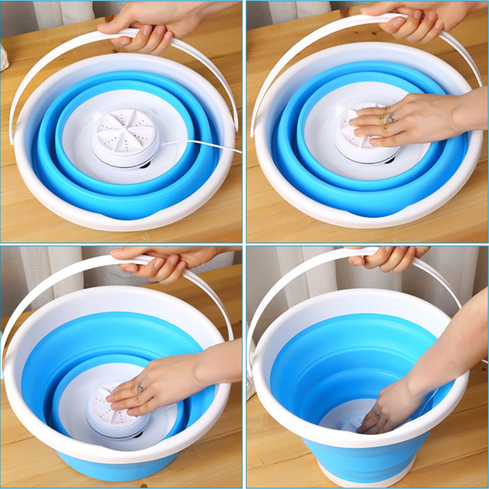 Ultrasonic Turbines Mini Washing Machine Clothes Bucket College Rooms Tub USB Connection Folding Dorms Compact Laundry Cleaner