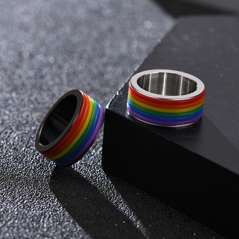 KOtik New Fashion 9MM nero argento colore acciaio inossidabile LGBT Pride Rings per donna uomo Silicone arcobaleno regali di gioielli da sposa