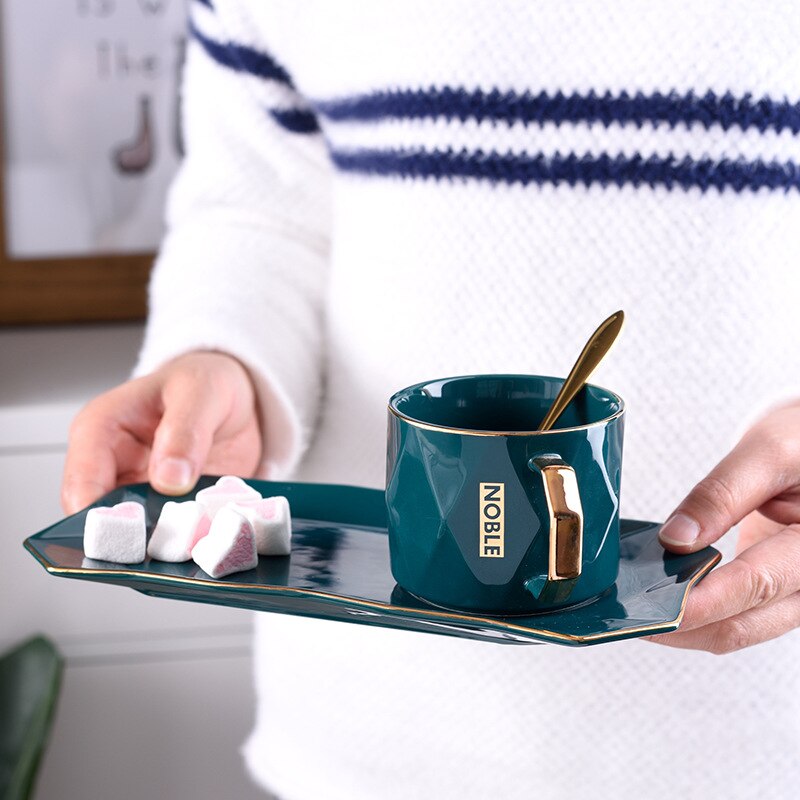 Enkel keramisk kopp kaffe guldkant lyx med sked turkiskt kaffeset grönt par taza café keramisk tekopp  be50cu