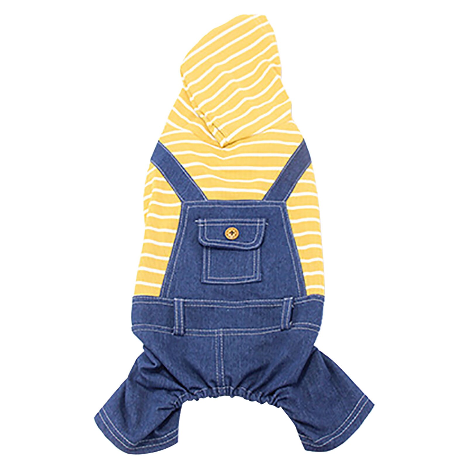 Pet Clothes Classic Stripe Jeans Dog Four Legged Elastic One Piece Fat Dog Cloth Winter Clothes Pet Puppy Coat Clothing For Smal: Yellow / S