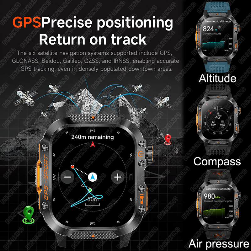 Para xiaomi militar esportes ao ar livre gps relógio inteligente men3atm à prova dwaterproof água bússola embutido gps freqüência cardíaca bluetooth chamada smartwatch