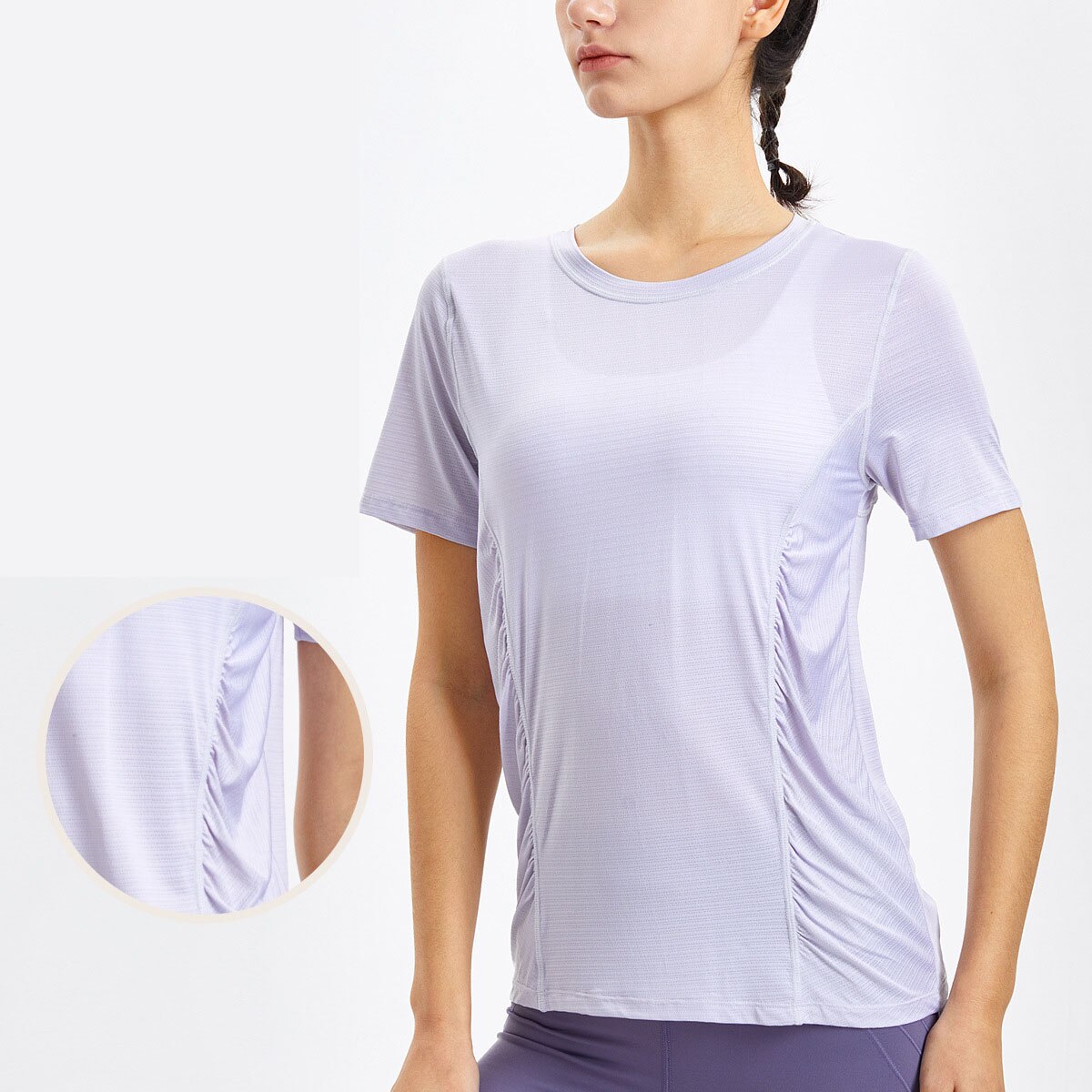 Lockere sport-t-shirts für damen, schnelltrocknende fitnessbekleidung, rundhalsausschnitt, einfarbige yoga-shirts, kurzarm