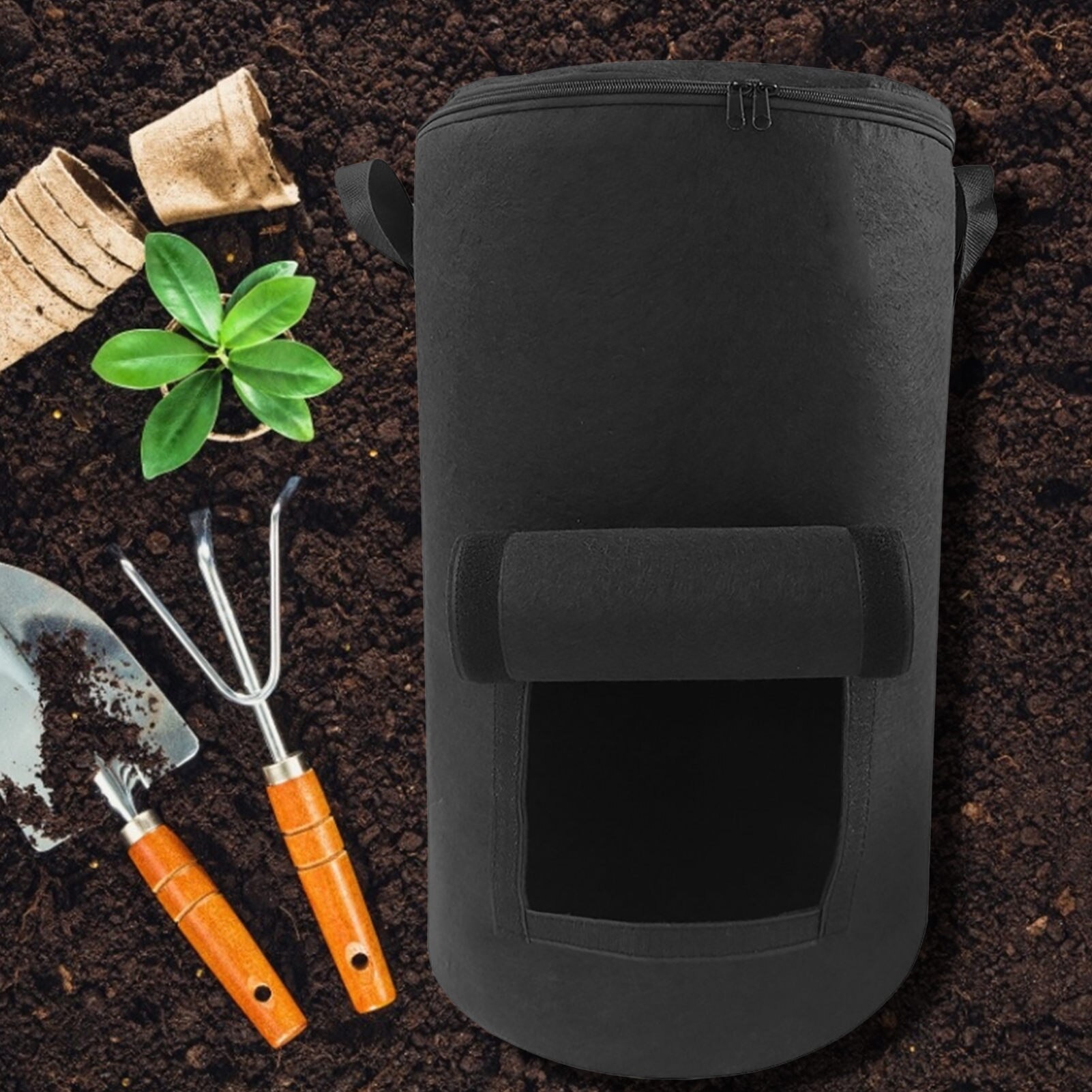 Non-Woven Collapsible Garden Yard Compost Bag With Lid Environmental Organic Ferment Waste Collector Refuse Sacks Composter