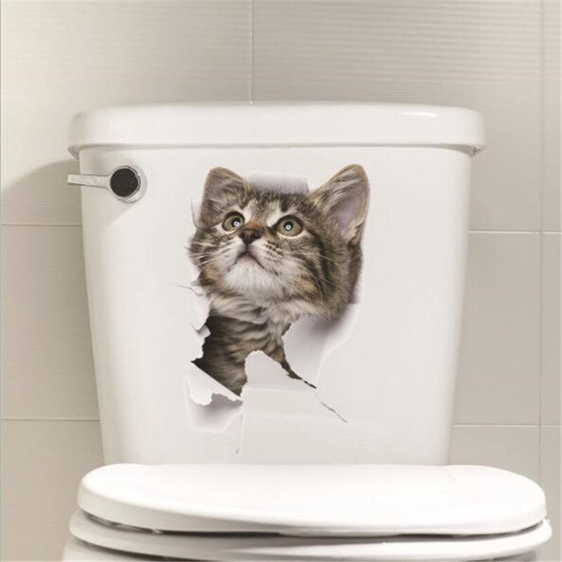 1 pièces mignon 3D chaton toilette chat Stickers muraux pour cuisine réfrigérateur salon chambre décor à la maison papier peint bricolage maison décalcomanie: Transparent