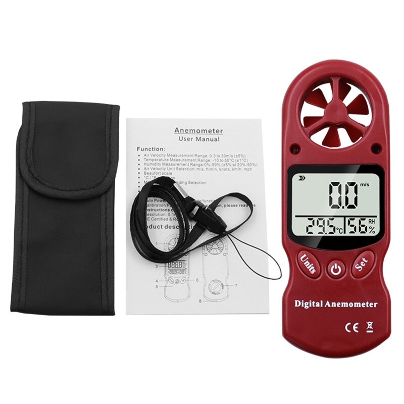 Handheld Lcd-scherm Digitale Anemometer Wind Meter Hygrometer Thermometer Air Flow Velocity Gauge Temperatuur Tester: R