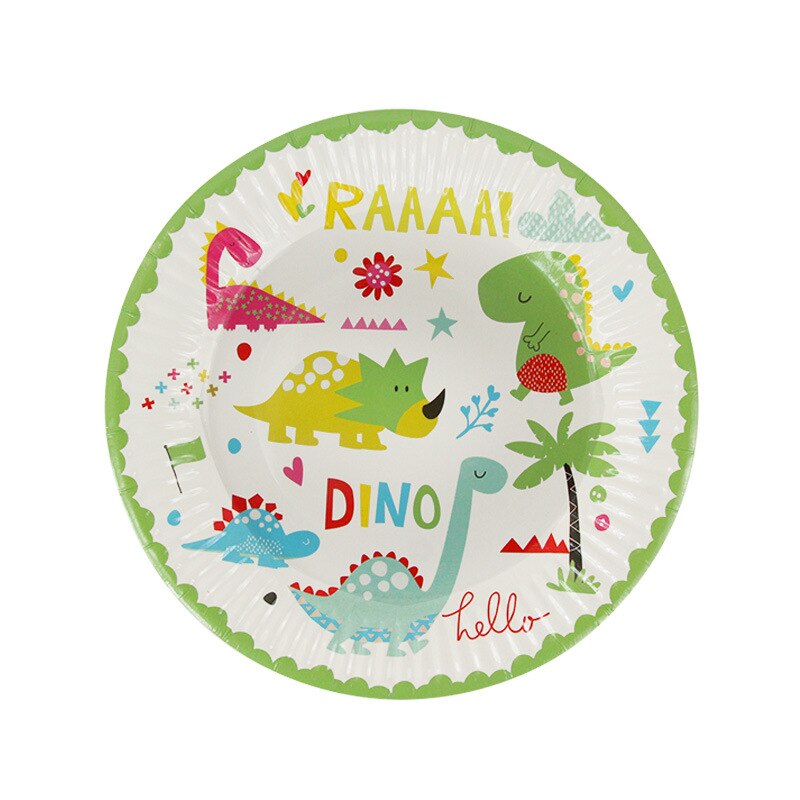 Sarjakuva dinosaurus syntymäpäiväjuhlat koristeet lasten lautaskuppi olki lautasliinat pussit kertakäyttöastiat baby shower tapahtuma juhlasetti: 7 tuuman levyt 6 kpl