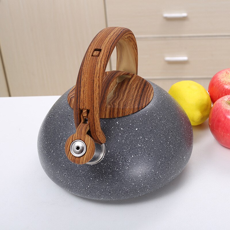 Boiling Whistle Kettle Wood Grain Handle Water Kettle Stainless Steel Teapot Cookware Hervidor De Agua Kitchen Utensils EB50SH