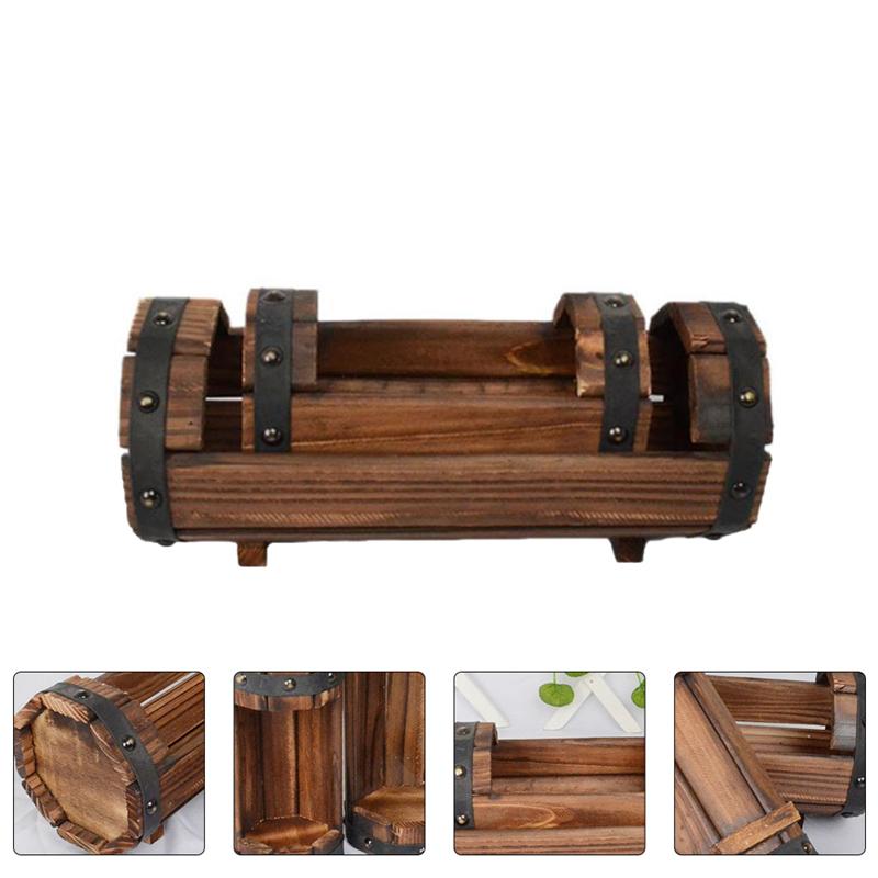 2 unids/set la mitad de maceta de barril maceta de madera para flores carbonizado anticorrosivo contenedor