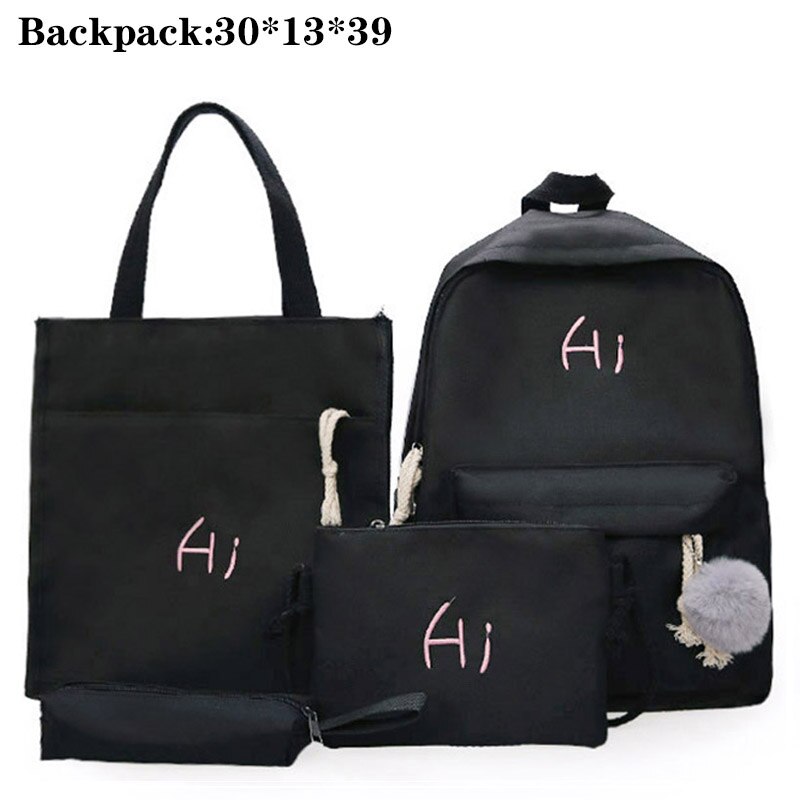 Mode Vrouwen Rugzakken 4 Set Schooltassen Gemengde Kleur Grote Capaciteit College School Rugzak Voor Tiener Meisje Schoudertas: MN-6930 black