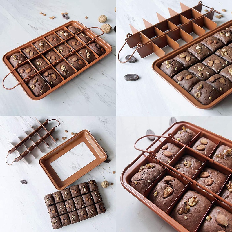 Non-Stick Brownie Pan with Dividers Silicone Spatula,Rectangle Bakeware with Removable Bottom,Slicer Brownie Cake Tray