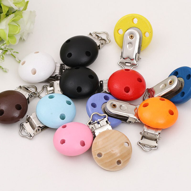 10pcs/lot Wooden Baby Children Pacifier Holder Clip Infant Cute Round Nipple Clasps For Baby Product