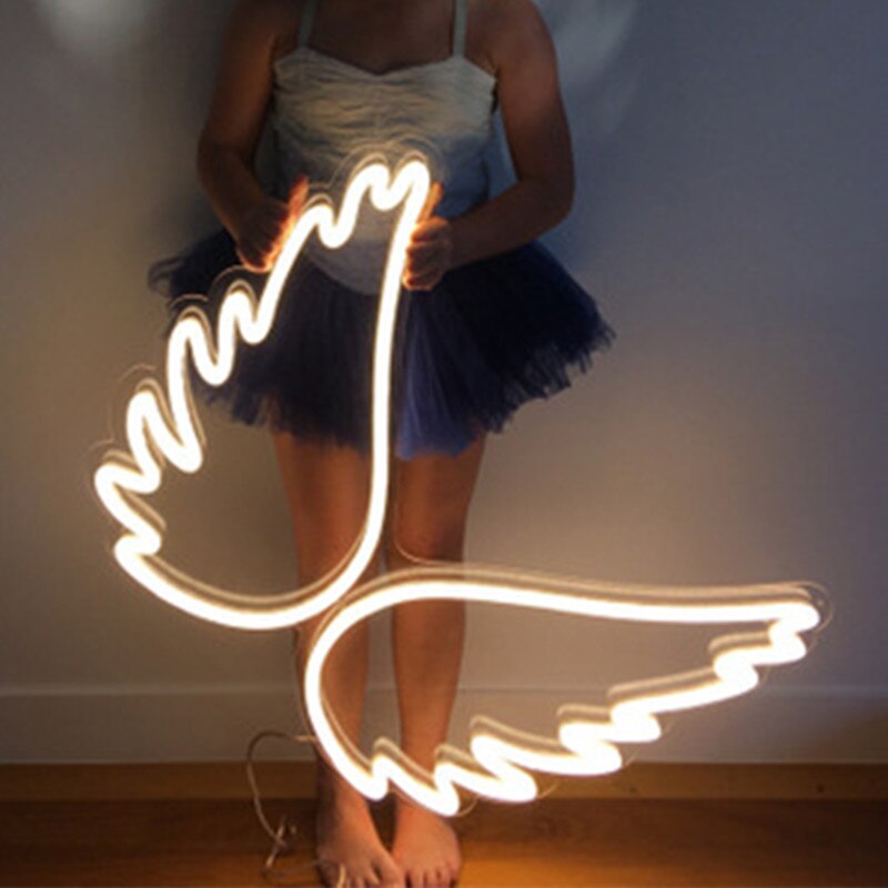 Engel vinge led neon skilt lys neon bar baggrund væg jul bryllup dekoration fe prinsesse værelse indretning neon gul: Default Title