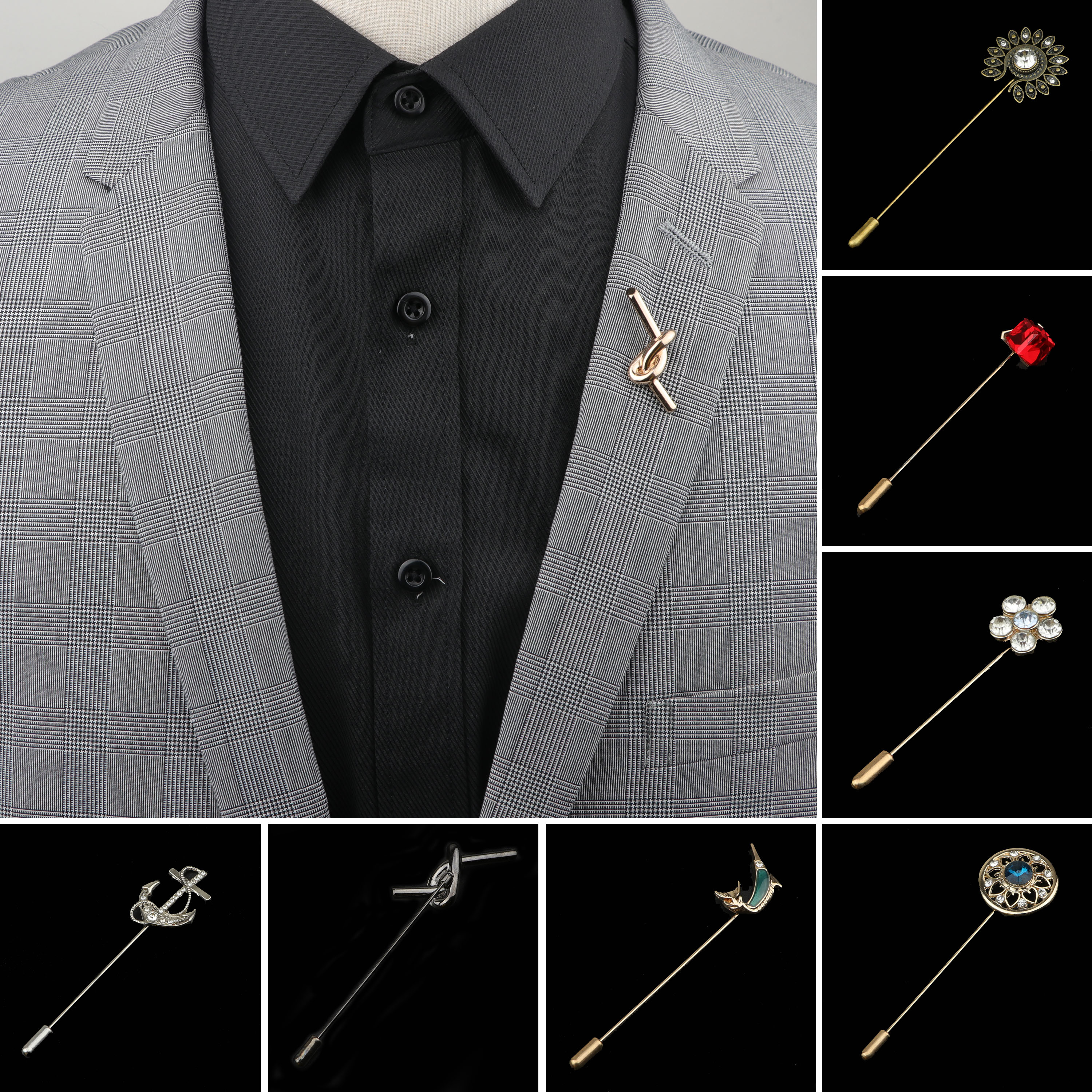 Mannen Geavanceerde Retro Gouden Anker Bloem Broche Pins Metalen Sieraden Stijlvolle Broches Kraag Breastpin Pin Mannen Pak Dressup