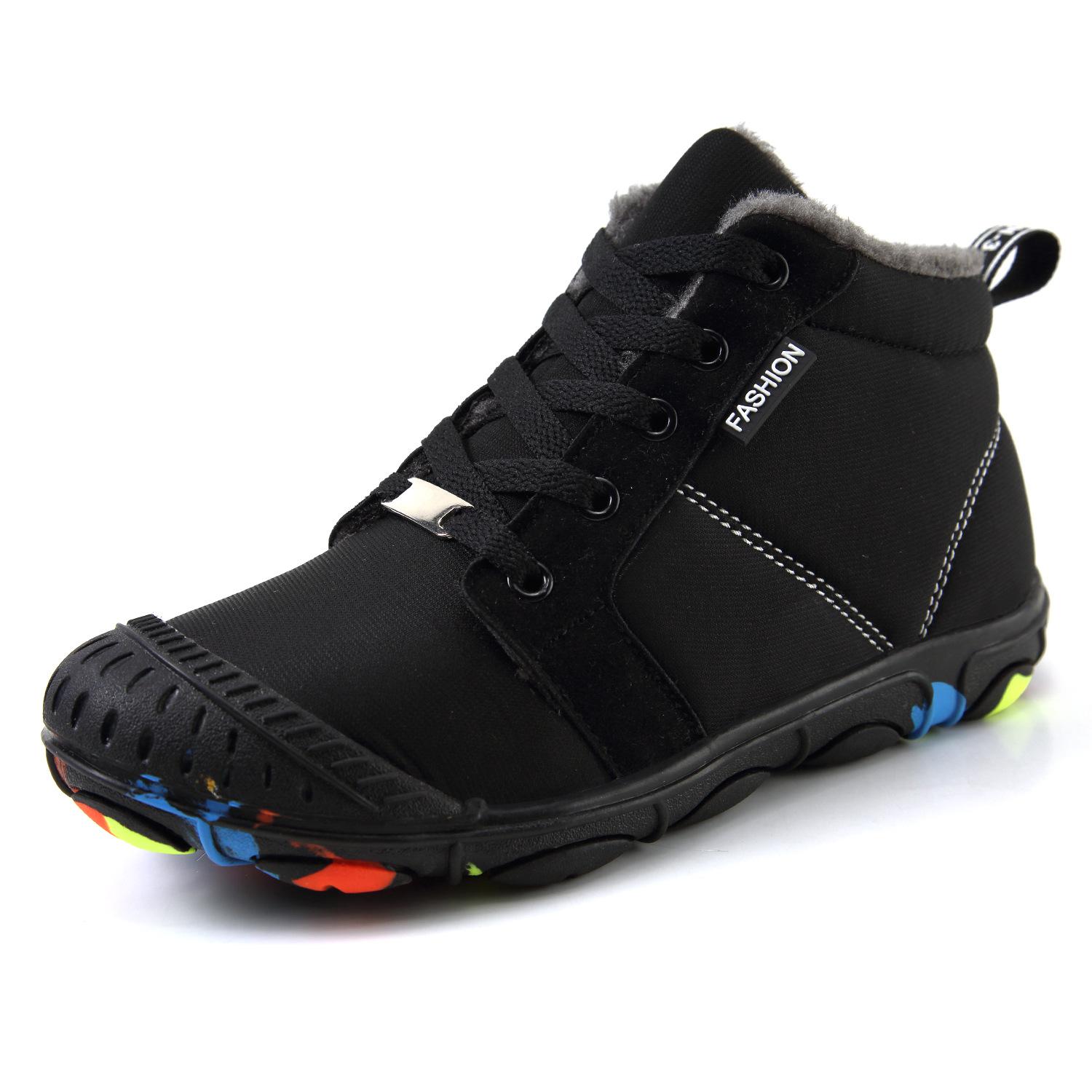 Winter Kinderen Laarzen Voor Jongens Enkel Sneeuw Boot Meisjes Warme Katoenen Schoenen Rubber Antislip Waterdichte Doek Pluche Kinderen martin Laarzen: Black / 5