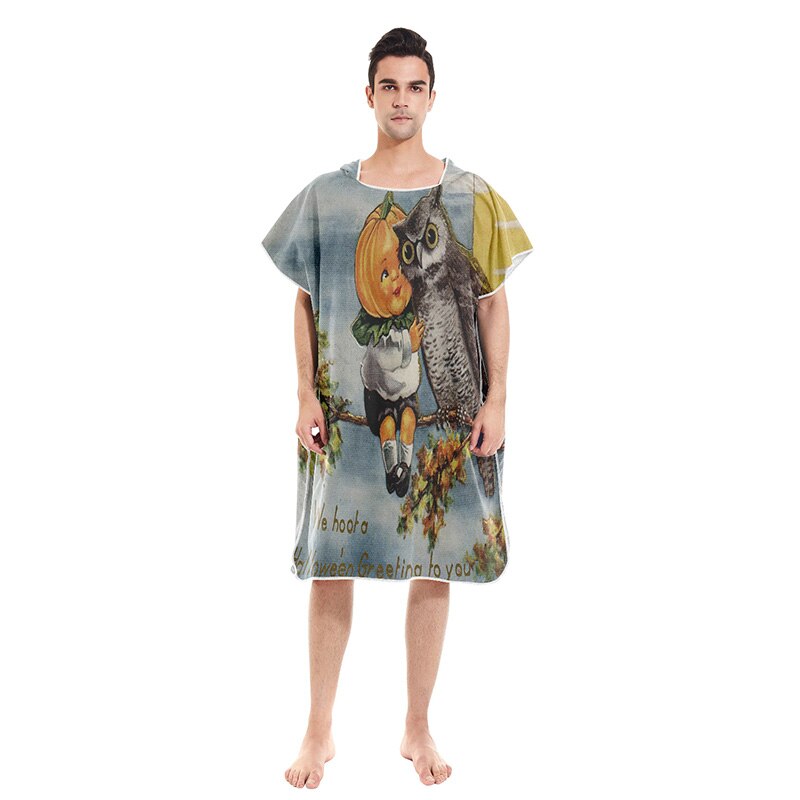 Vestido de toalla de playa con estampado de gato y dibujos animados, bata con capucha, Poncho, Toalla de baño para adultos, Surf en la playa, ropa de playa: 07H