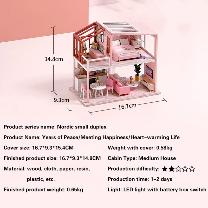Casa de muñecas DIY para ensamblar madera, con muebles, puzle de apartamento nórdico, juguete para niños, de cumpleaños