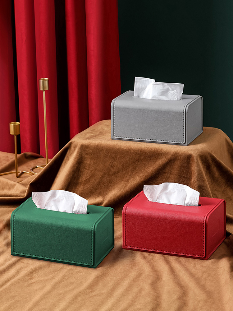 Leather Pattern Tissue Box Dining Table High-Grade Tissue Storage Box Living Room Simple Tissue Box Paper Extraction