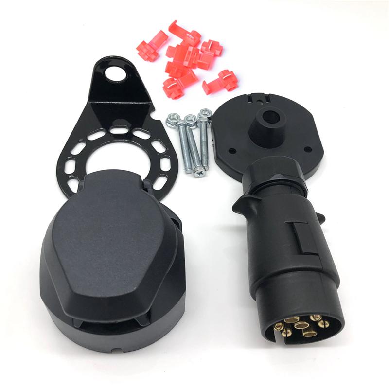 6pcs/Set 7 Pin Trailer Plug Trailer Connector Plug Socket Bracket Wire Clamps Gasket Set Adapter For Boat Truck Caravan
