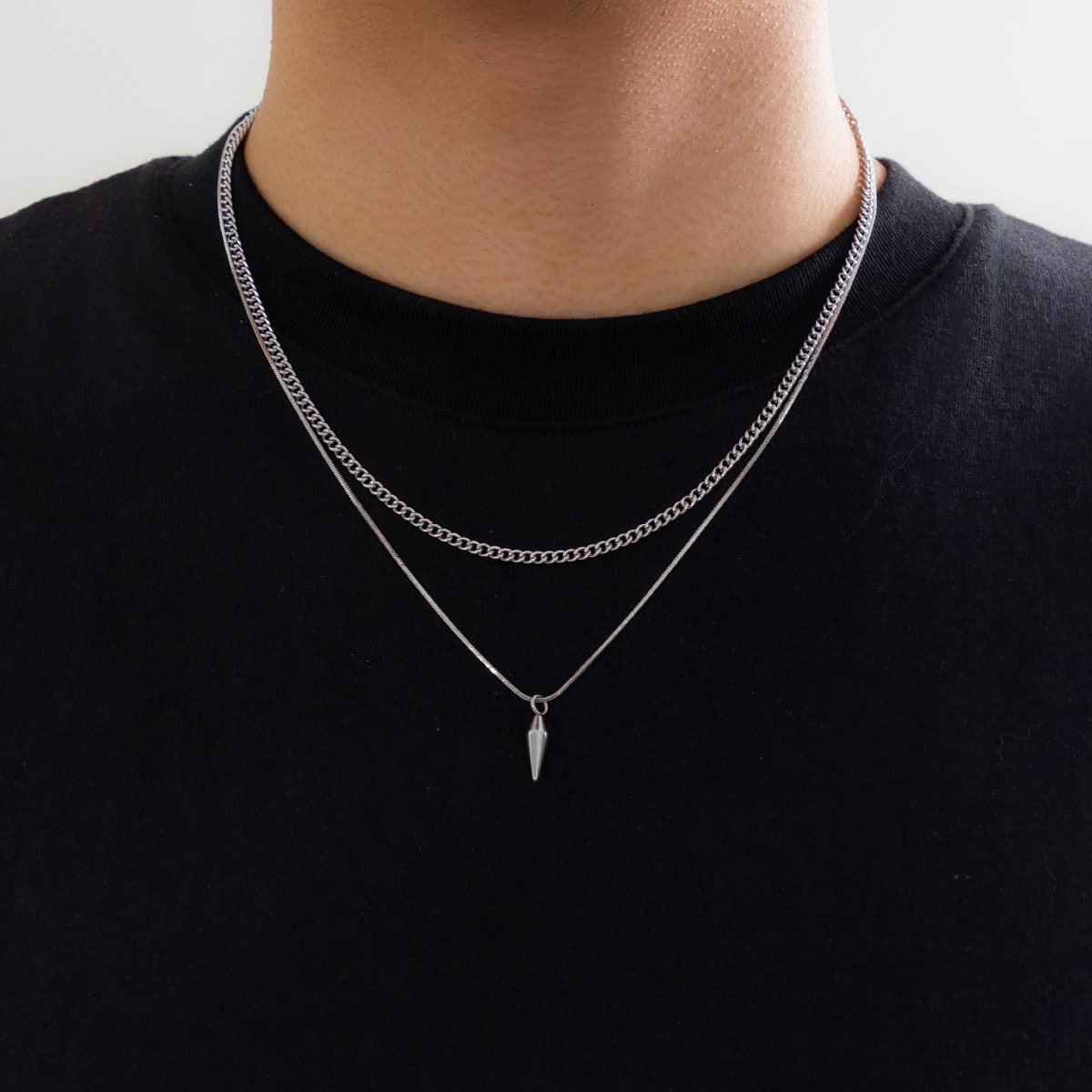 KunJoe 2 unids/set de colgante de remache de Metal de acero inoxidable, collar de cadena de serpiente fina para hombres, gargantilla de cadena de eslabones cubanos de Color plata Punk: Color amarillo dorado claro