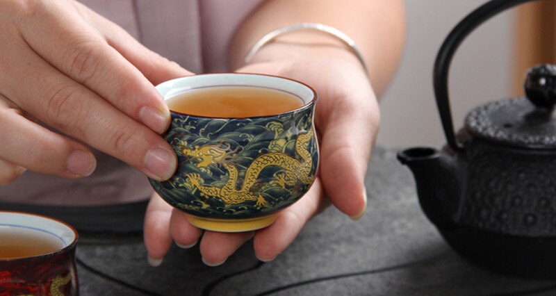 Royal Dragon Double Wall Tea Cup 100ml Chinese Traditional Ceramic Procelain Teacup TiKuanYin Puer Tea Bowl