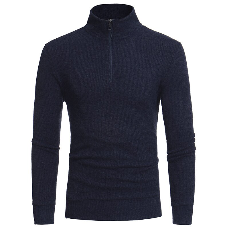Höst vinter herrtröja herr polotröja enfärgad vardagströja herr slim fit märke stickad dragkedja pullovers kläder: Blå / Xl