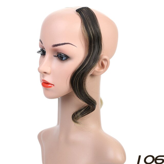 Buqi syntetisk naturlig bølget en klips i pannelugg foran hårside frynser hår for kvinner svart brun lang pannelugg hårforlengelse: 106