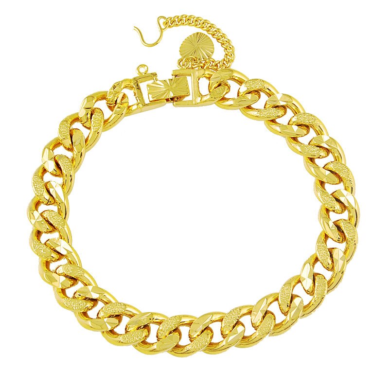 Unisex Vergulde Armband Hete 24K Goud Kleur Vintage Klassieke 9Mm Frosted Link Chain Armbanden Voor Vrouwen mannen Party Sieraden