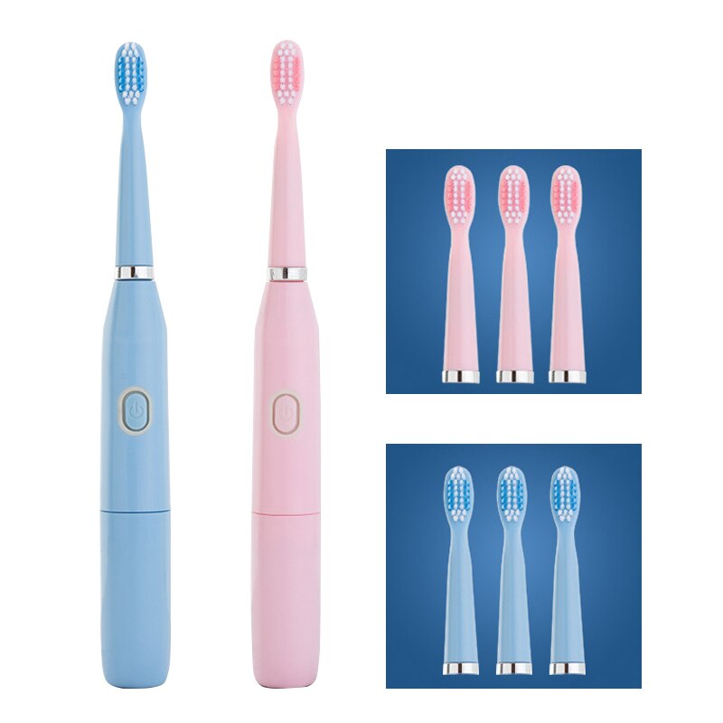 Ultrasonic Electric Toothbrush With 4PCS Replacement Brush Heads 32000 High Frequency Sonic Vibration IPX7 Waterproof Toothbrush: Blue - Pink