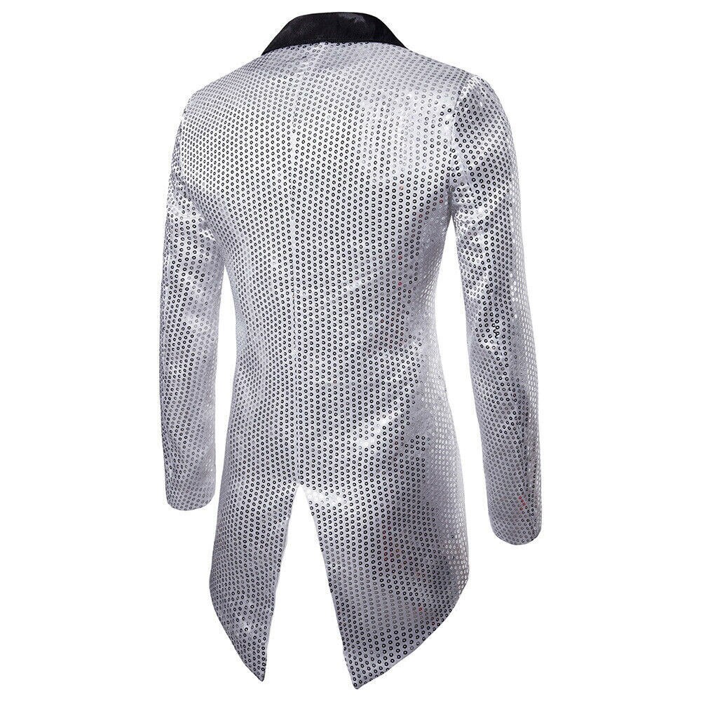 Men's Blazer Tail Sequin Casual Slim Fit Formal One Button Suit Blazer Coat turndown collar Jacket Masculino Men Blazer