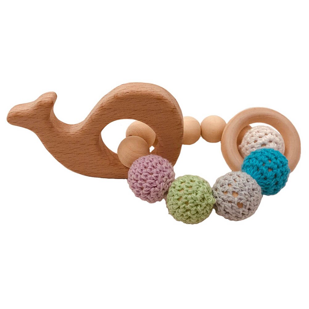 Massaggiagengive in legno bracciale per bambini gioielli a forma di animale dentizione per passeggino sonaglio in legno organico perline in silicone