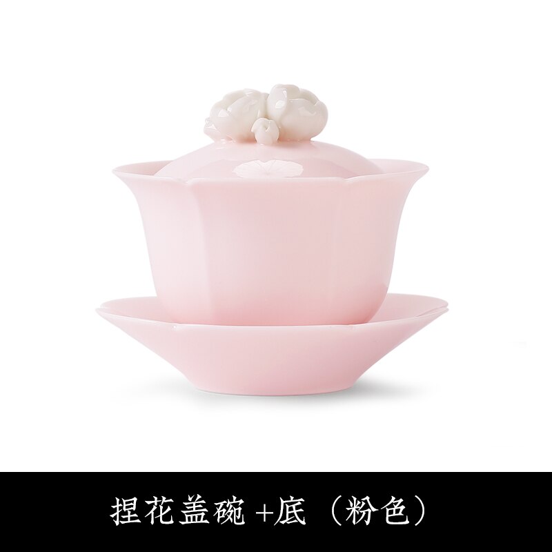 Cover Teacup Handmade Single Colored Glaze Petals Ceramic Tea Bowl Kung Fu Tea Set Gaiwan Tea Ceremony Bowl