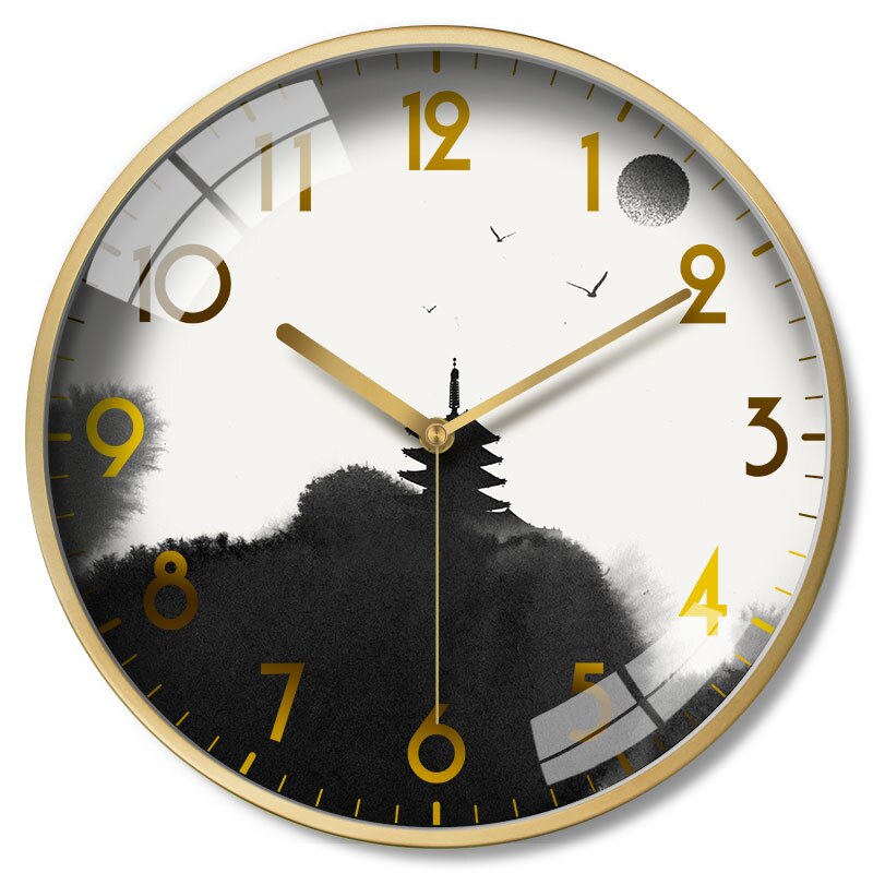 Slaapkamer Mute Circulaire Persoonlijkheid Horloge Licht Luxe Opknoping Horloge Inkt Schilderij Set Klok Chinese Stijl Modern Timer: TJ049