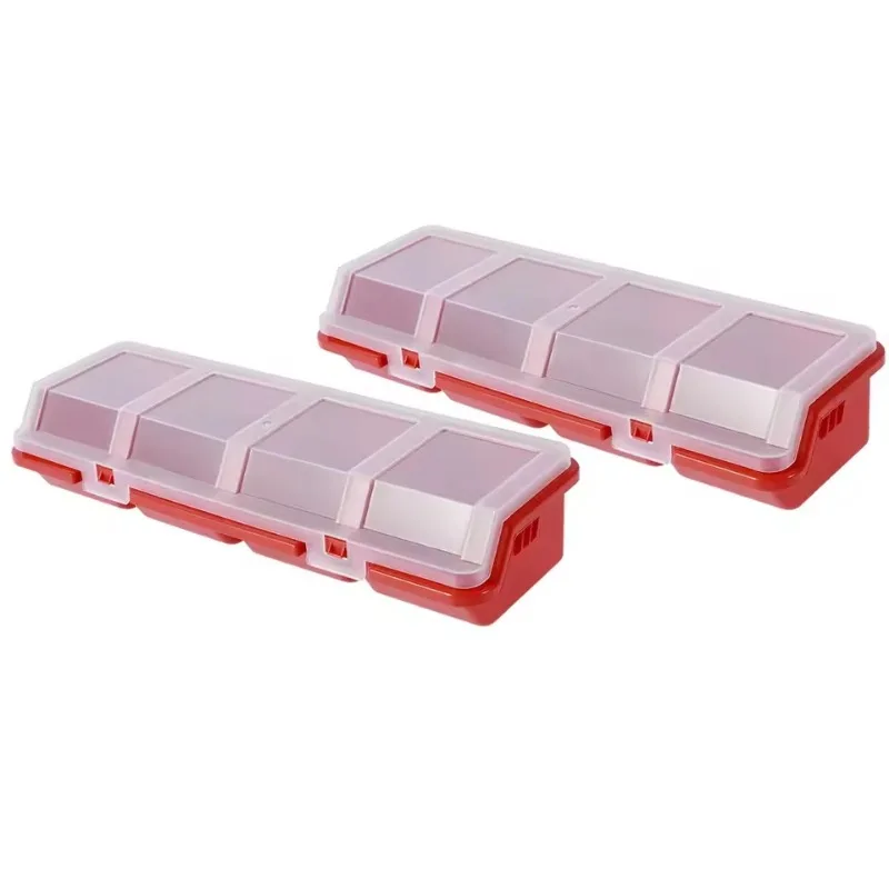Aufbewahrungsbox für Teile, 4-Gitter-Klassifizierung, Schrauben-Organizer-Boxen, Hardware-Zubehör, Kunststofffach-Box, Aufbewahrungsbehälter für Werkzeugteile: Rot