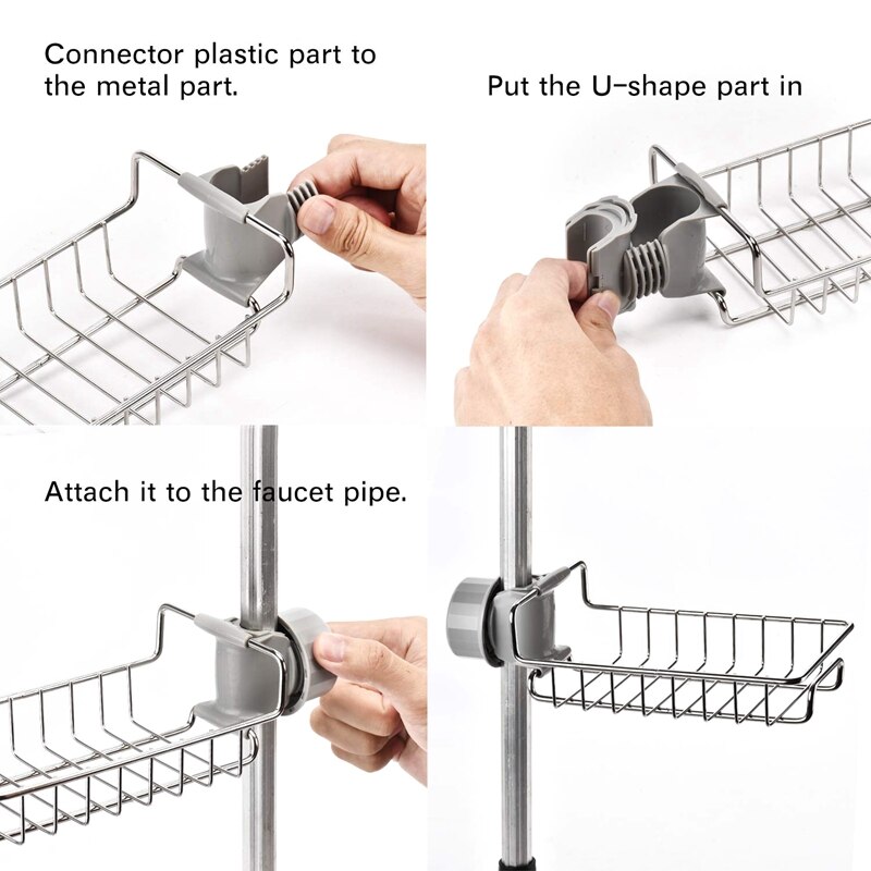 Spons Houder, Verstelbare Rvs Kraan Gemonteerd Spons Houder Voor Gootsteen Caddy Zeep Borstel Afwasmiddel Dr