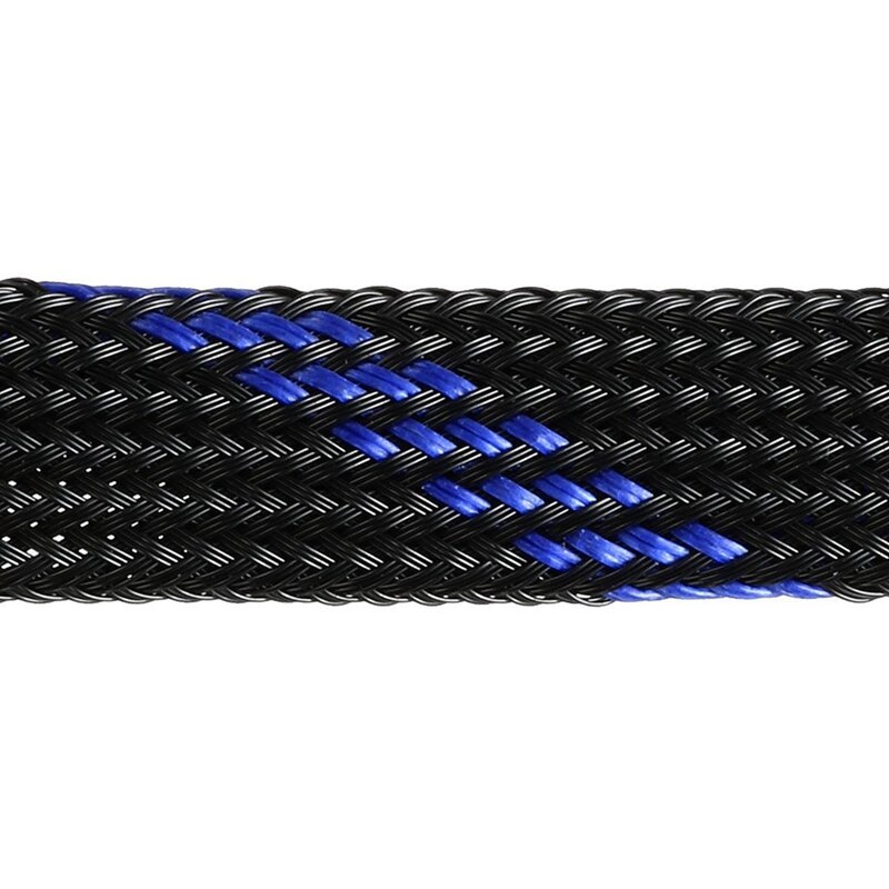 2X Pet Braided Sleeving 32.8 Feet 10M Expandable Cable Wrap 10Mm Diameter Wire Sheath Blue Black