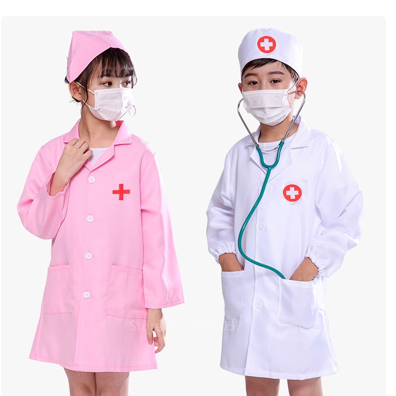 Simulation médecin infirmière travail enfants uniforme manteau croisé Costume d'halloween enfants Cosplay bébé jouets ensemble fantaisie fête d'anniversaire