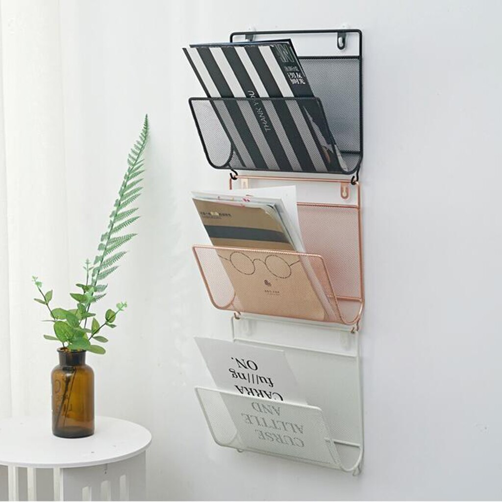 IRON MAGAZINE RACK WALL MOUNTED NEWSPAPER MAILS POSTS CARDS SHELF STORAGE HOLDER FOR HOME OFFICE