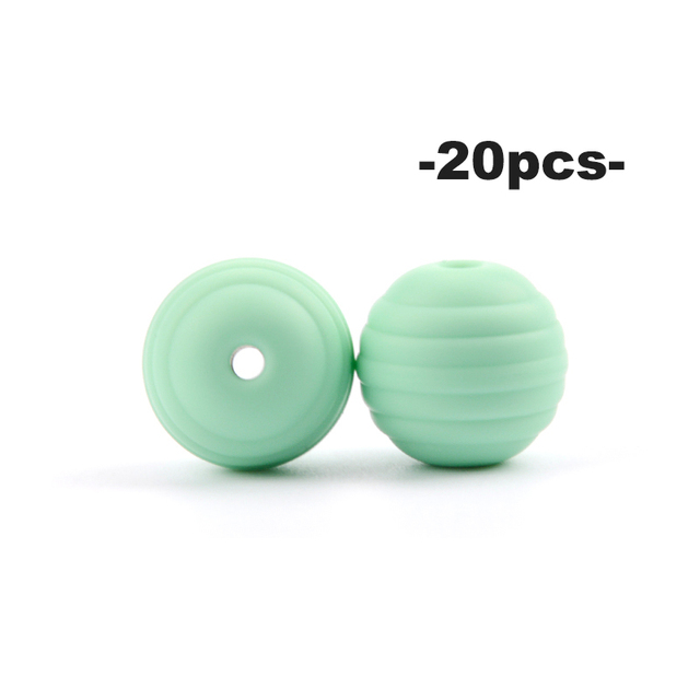 LOFCA – perles de dentition en Silicone pour bébé, 20 pièces, en spirale, rondes de alimentaire, 15mm, DIY, perles filetées sans BPA, anneaux de dentition pour bébé: Bleu clair