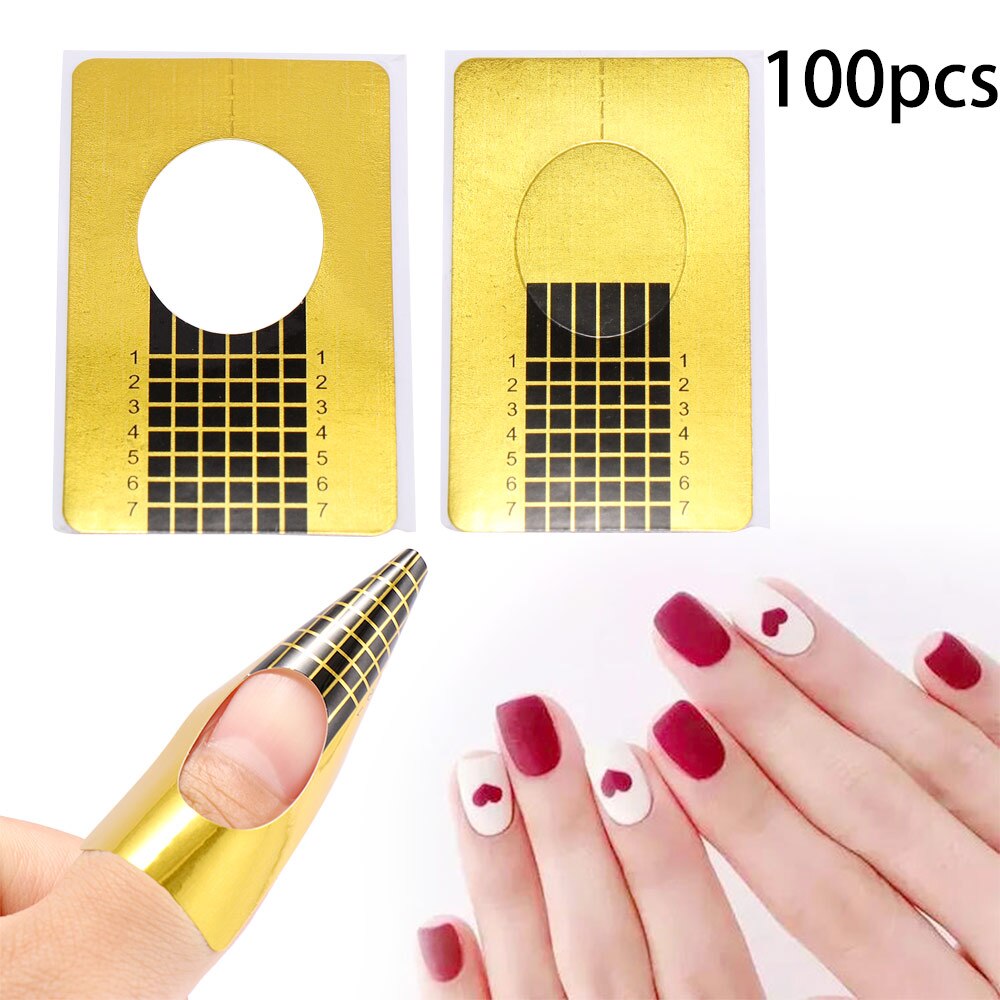 100Pcs Vrouwen Nail Form Voor Soak Off Uv Gel Quick Uitbreiding Nail Gel Goud Professionele Nail Art Tools franse Nagels Sticker