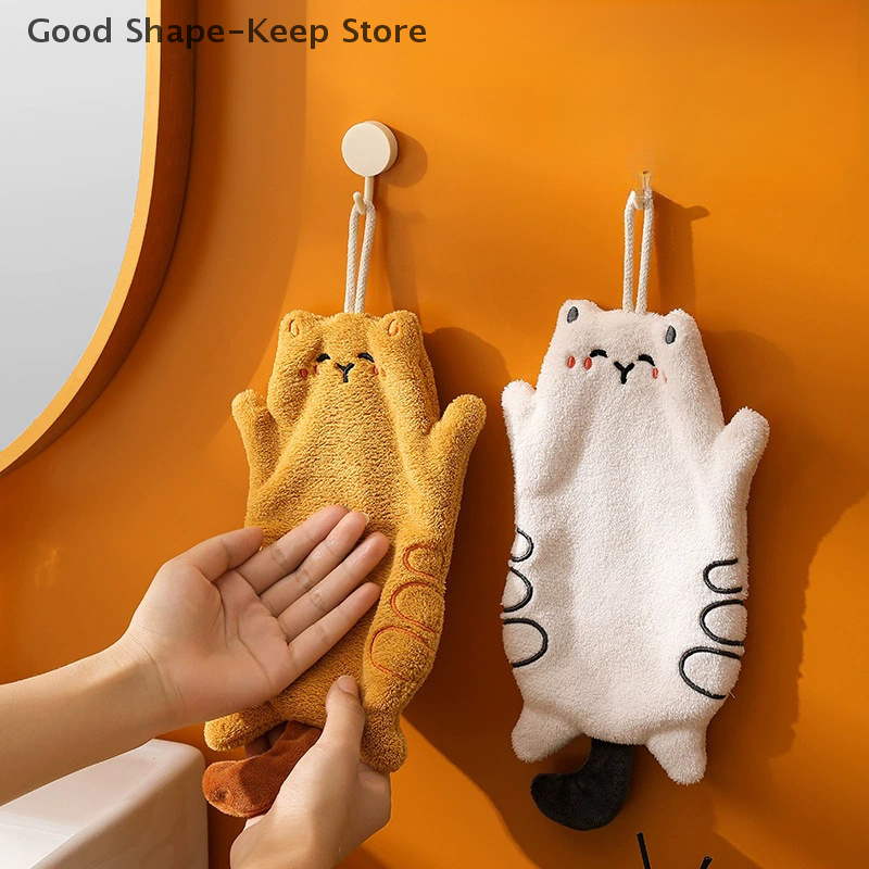 Katzen-korallenfleece-fingerspitzenhandtuch, hängehandtuch zum händetrocknen, badezimmerzubehör, Super saugfähig