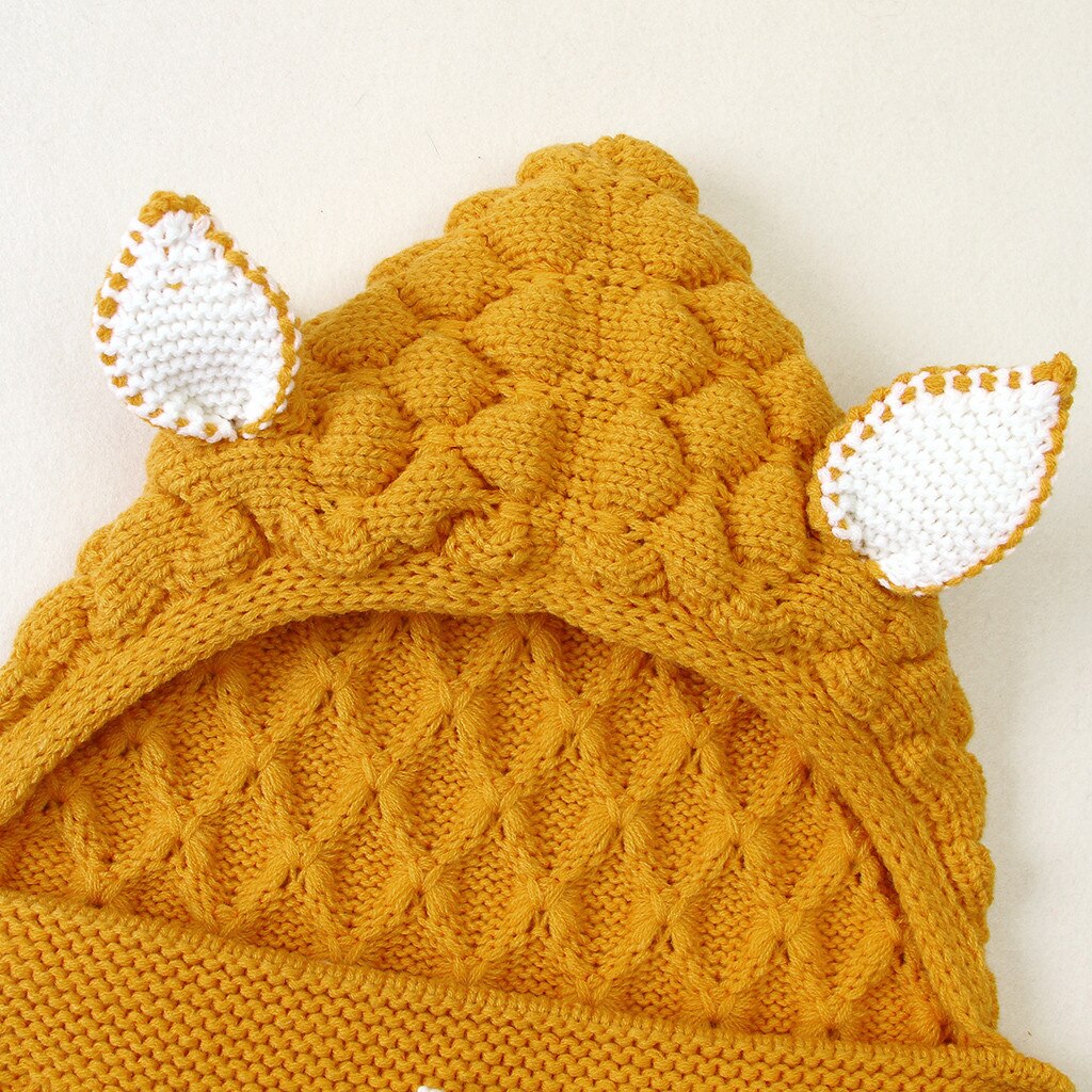 Kniting Receiving Blankets for Newborn Baby Cartoon Rabbit Ear Infant Baby Button Knitted Winter Sleeping Blanket