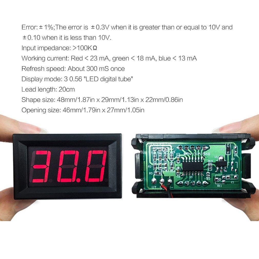 5PCS 0.56 inch 2 Wire Mini LED Display Digital Voltmeter DC2.5V-40V Panel Voltage Meter Tester Reverse connection protection