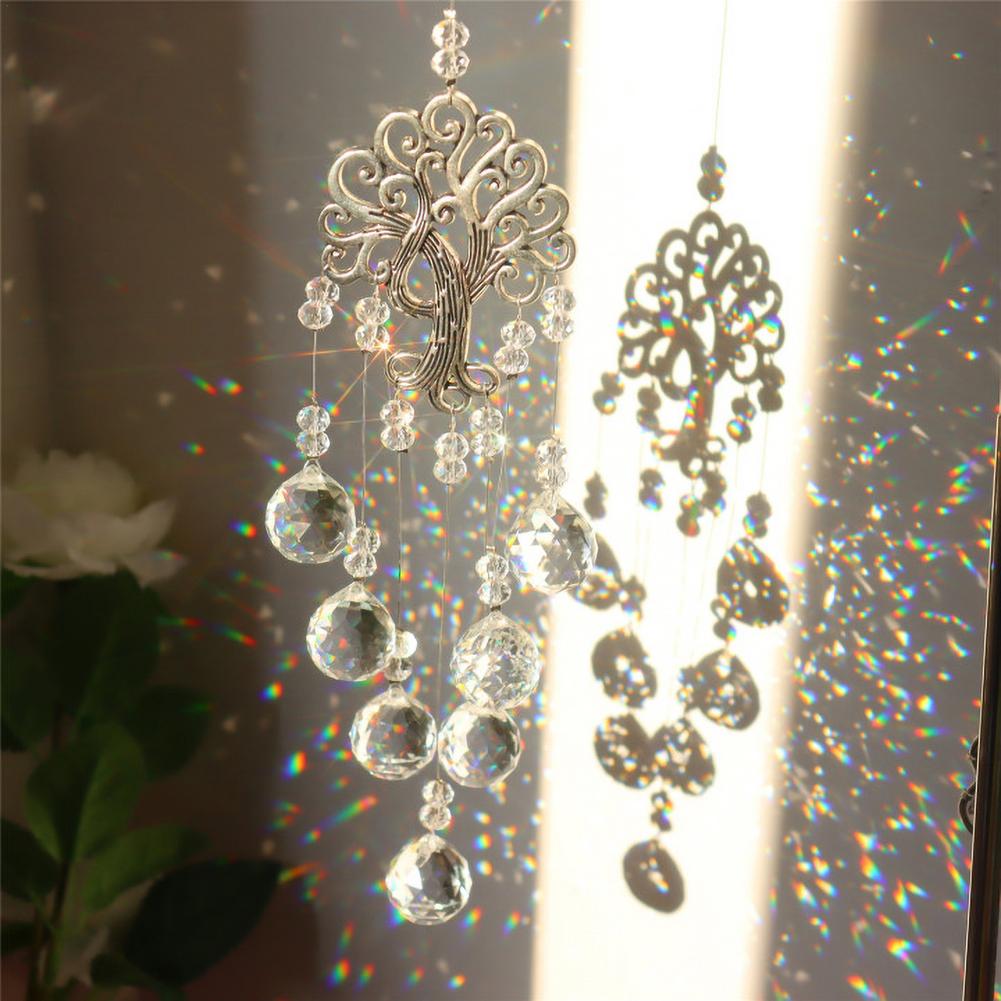 Life tree crystal wind chimes suncatcher prism ornament for car home wall window hanging decoration wind bell home art decor