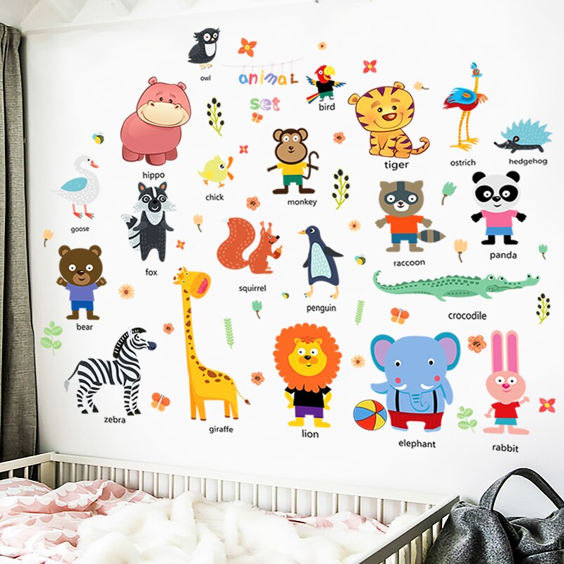 decalmile Grote muurstickers met jungledieren, boom, giraffe, koala, luipaard, safari, muurstickers voor baby- en kinderkamer, slaapkamer