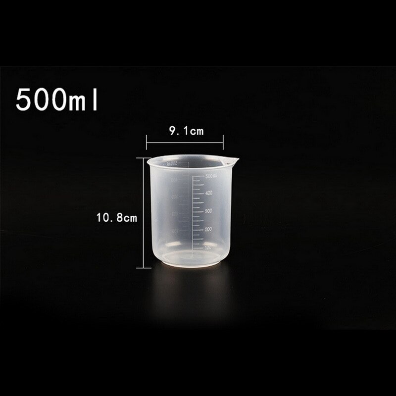 Vasos medidores graduados de plástico para hornear vaso de precipitados, recipiente para jarra con medidas líquidas, 20/ 30 /50/300 /500/1000ml: 500ML