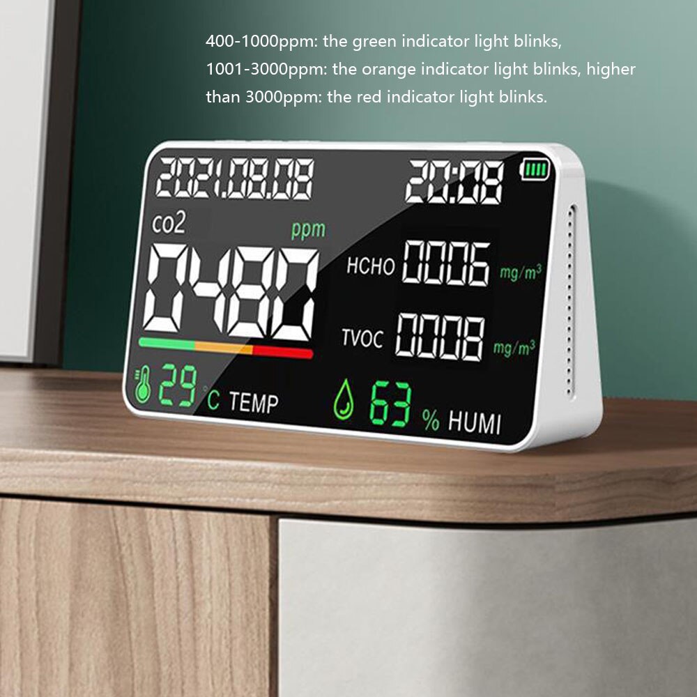 Air Detector CO2 Detector with Carbon Dioxide TVOC HCHO Value Electricity Quantity Temperature Humidity Display Function